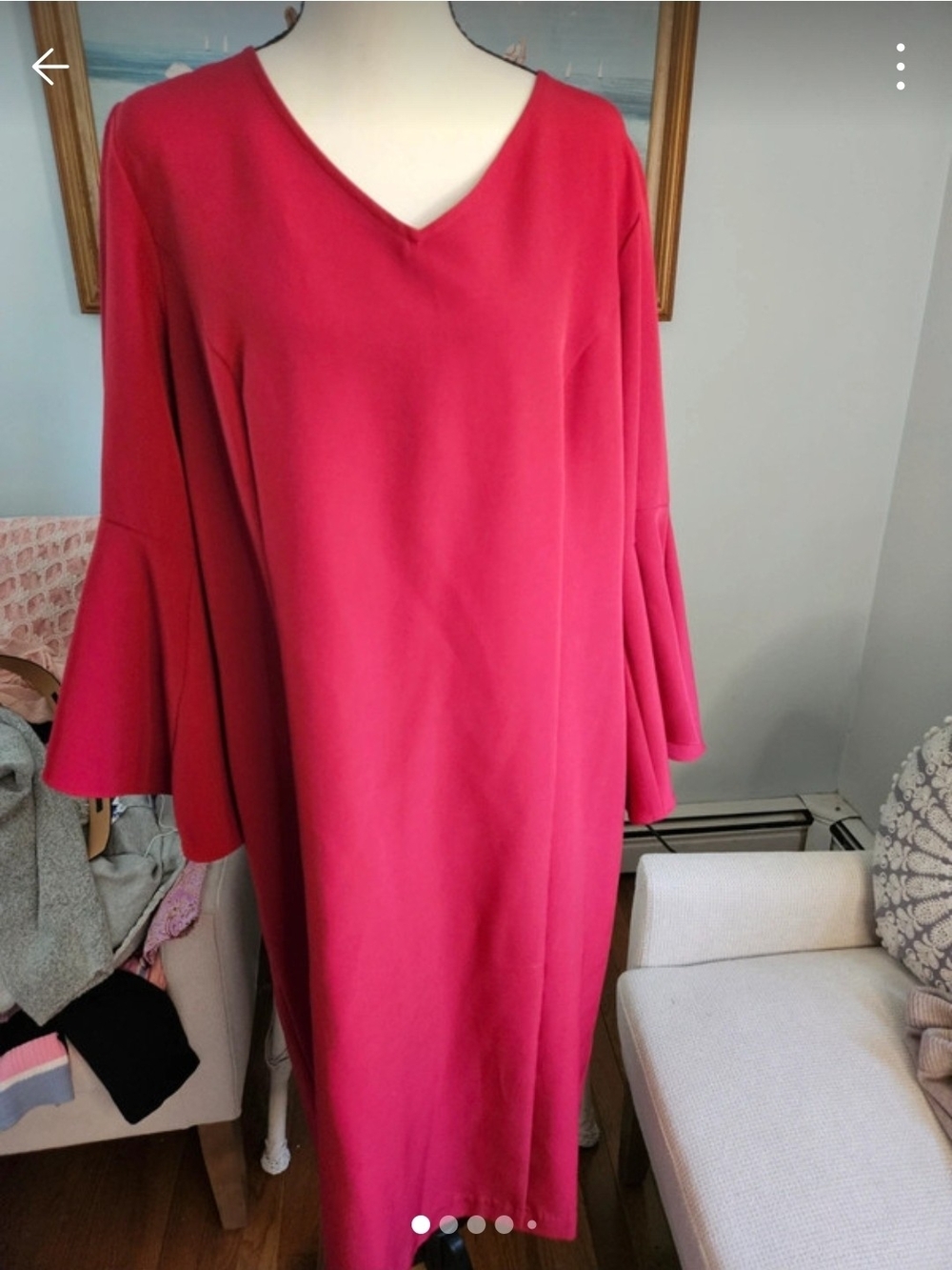 Women’s V-Neck Bell Sleeve Dress in Hot Pink. Christmas